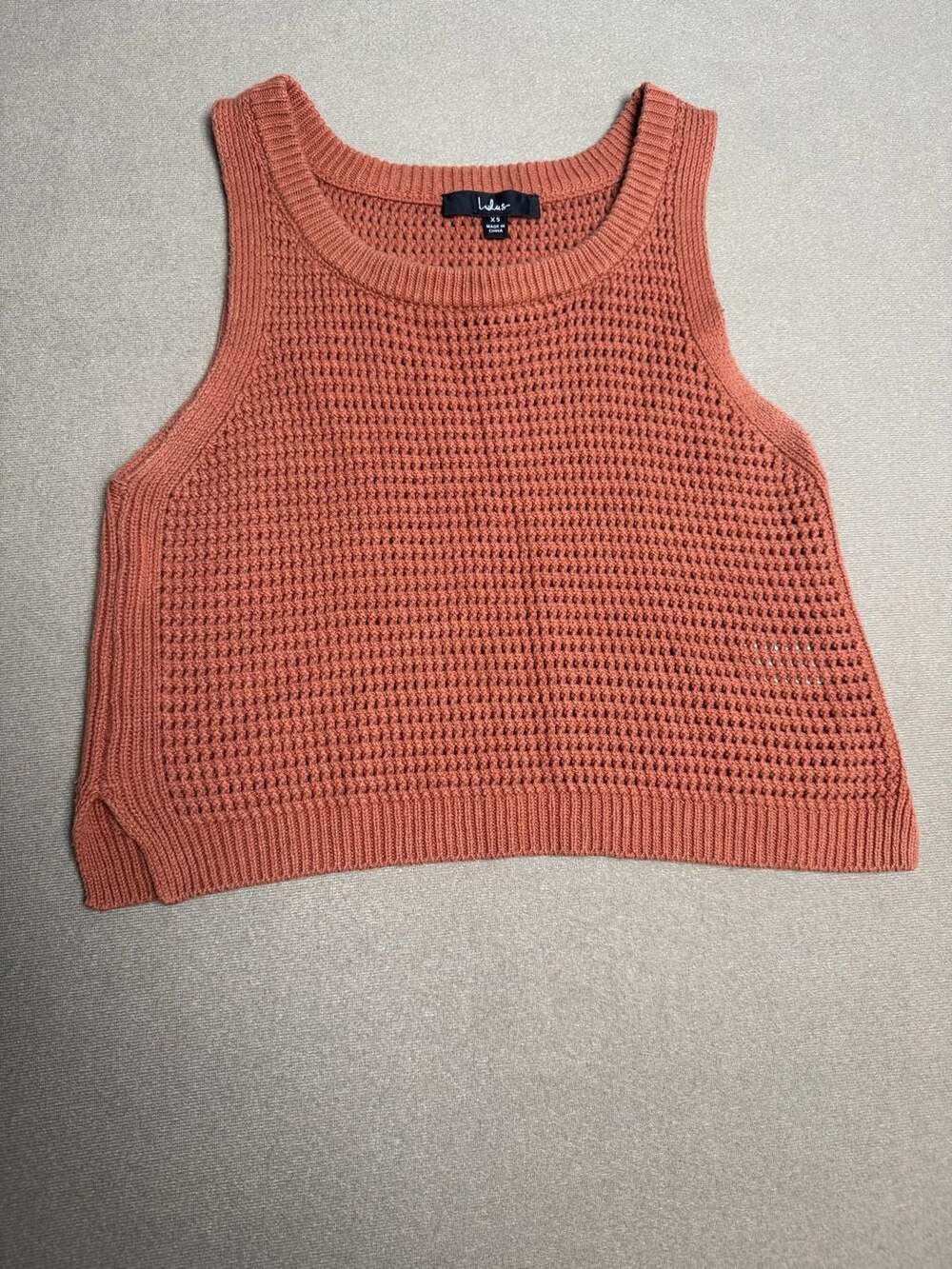 Lulus Women's Open-Knit Sleeveless Sweater Tank Top in Burnt Orange